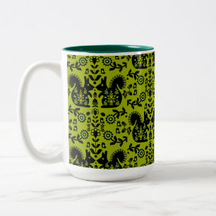 Caneca De Café Em Dois Tons Esquilo Arte Foliar Nórdica Escandinava