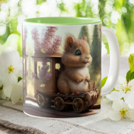 Caneca De Café Em Dois Tons Esquilo bonito num comboio personalizado