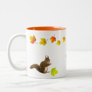 Caneca De Café Em Dois Tons Esquilo & Folhas de Outono