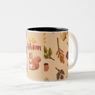 Caneca De Café Em Dois Tons Esquilos Alô Autumm