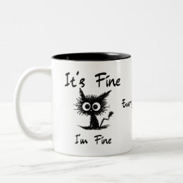 Caneca De Café Em Dois Tons Está Bem, Estou Bem" Gato Preto Engraçado e Sarcás