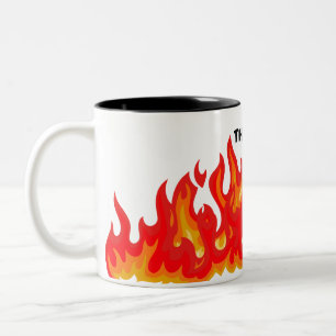 Caneca De Café Em Dois Tons "Está tudo bem" (preto + fogo e chamas)