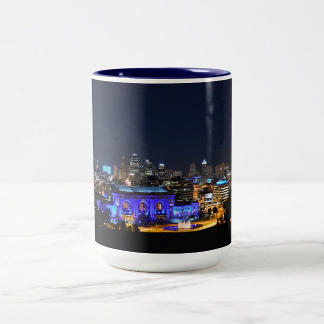 Caneca De Café Em Dois Tons Estação da União de Kansas em Azul (Centro)