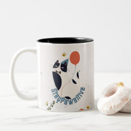 Caneca De Café Em Dois Tons Estadia Minimalista Gato Tuxedo Cerâmico Café Posi