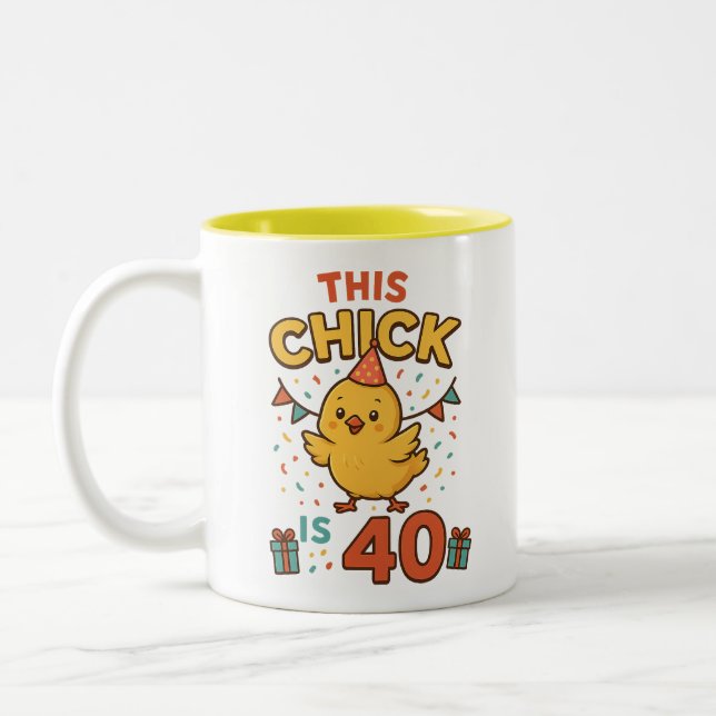 Caneca De Café Em Dois Tons Este Pintinho é 40 Bons e Divertidos Aniversário (Esquerda)