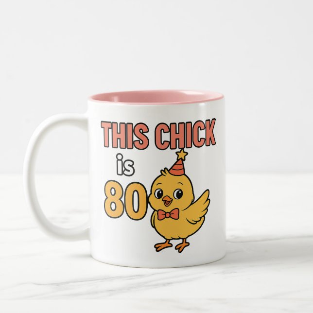 Caneca De Café Em Dois Tons Este Pintinho é 80 Bons e Divertidos Aniversário (Esquerda)