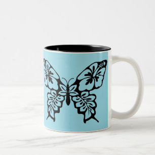 Caneca De Café Em Dois Tons Estêncil de Borboleta em Azul