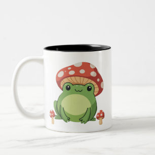 Caneca De Café Em Dois Tons Estética de Cottagecore com Sapo Fofo com Cogumelo