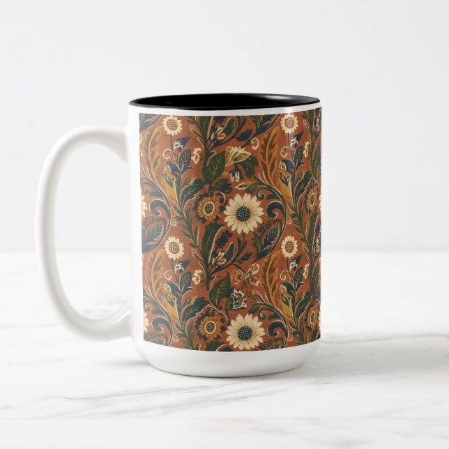 Caneca De Café Em Dois Tons Estética Floral Laranja (Esquerda)