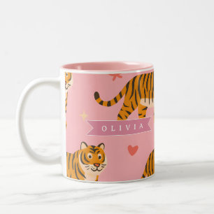 Caneca De Café Em Dois Tons Estética Personalizada Rosa Tigre Chic Irreverente