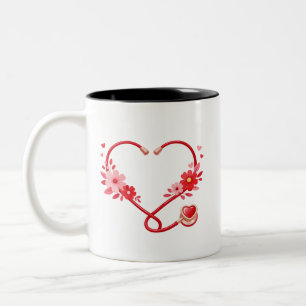 Caneca De Café Em Dois Tons Estetoscópio de Enfermeira Floral