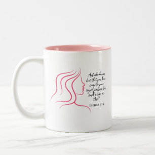 Caneca De Café Em Dois Tons Esther 4:14 Versículo da Escritura Silhueta Rosa