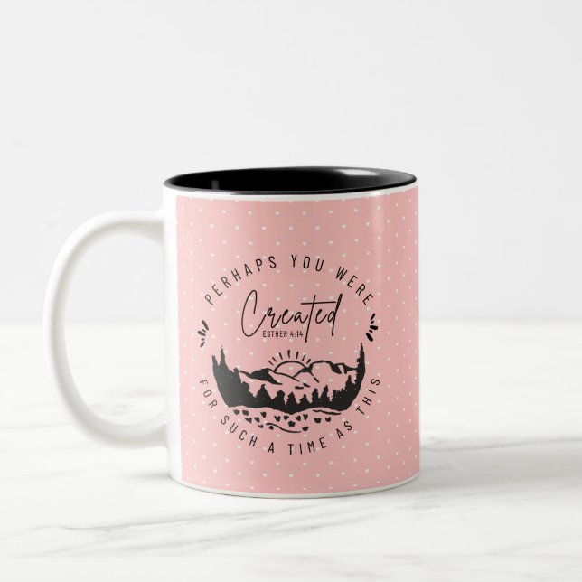 Caneca De Café Em Dois Tons Esther Bíblia Personalizada, Verso Cristão Rosa, D (Esquerda)