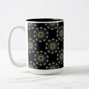 Caneca De Café Em Dois Tons Estilo Asiático Dourado e Verde