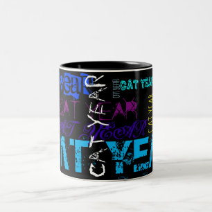 Caneca De Café Em Dois Tons Estilo de grafite Repetindo Ano de Água Gato Anive
