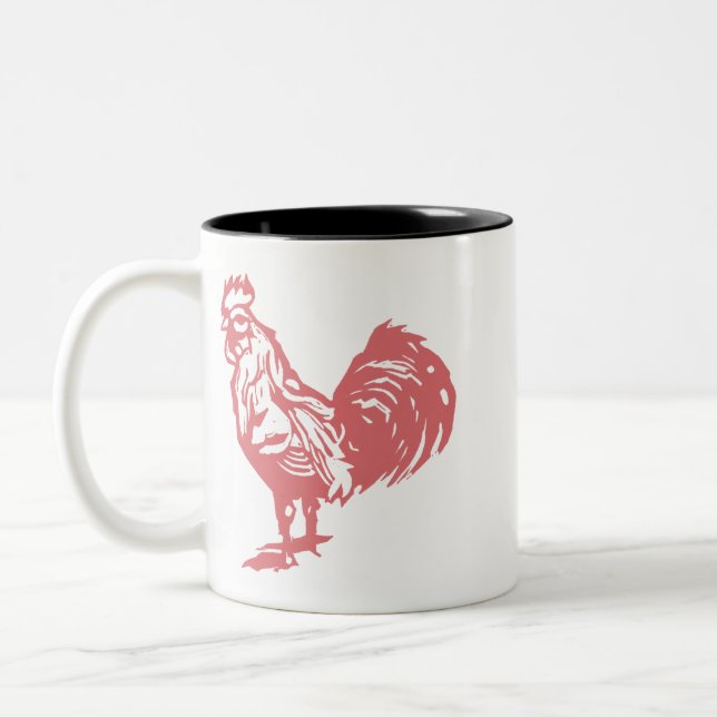 Caneca De Café Em Dois Tons Estilo de Impressão Tipográfica Galo Vermelho (Esquerda)
