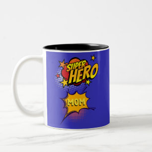 Caneca De Café Em Dois Tons Estilo de Livro de Comédia Super Herói Mãe