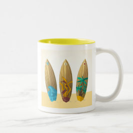 Caneca De Café Em Dois Tons Estilo de praia de verão de trio de pranchas trase
