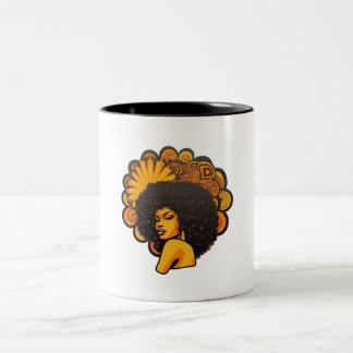 Caneca De Café Em Dois Tons Estilo de Retro da Mulher Negra Afro