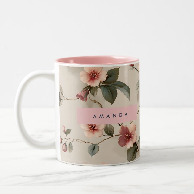 Caneca De Café Em Dois Tons Estilo de Vinha Floral de Blush Personalizado (Esquerda)