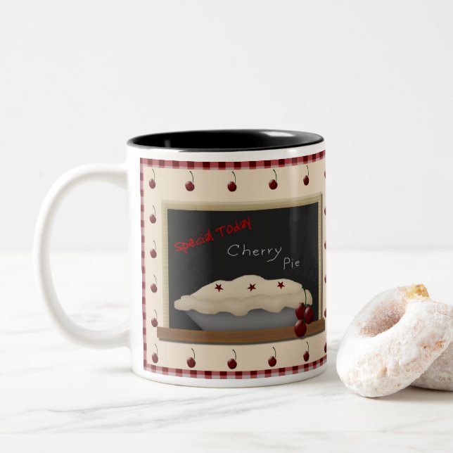 Caneca De Café Em Dois Tons Estilo do País Cherry Pie Mug (Com Donut)