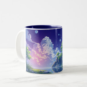 Caneca De Café Em Dois Tons estilo estranho de animação paisagem