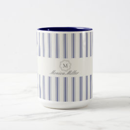 Caneca De Café Em Dois Tons Estilo francês azul listrado