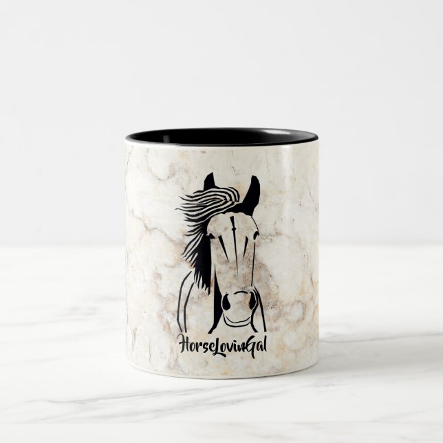 Caneca De Café Em Dois Tons Estilo Marble Artístico Horse Loving Gal Mug (Centro)