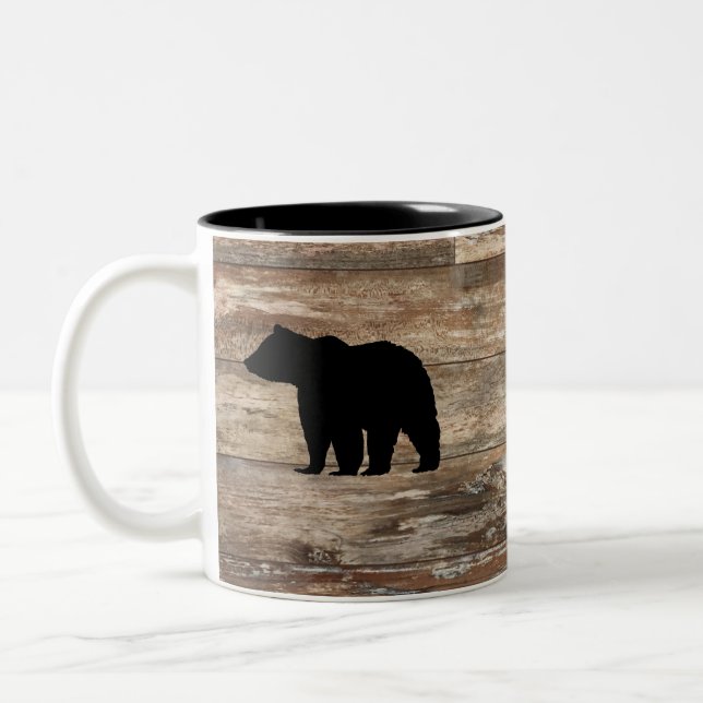 Caneca De Café Em Dois Tons Estilo Russo de Pintura de Madeira Ursa Preta (Esquerda)