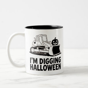 Caneca De Café Em Dois Tons Estou Cavando Rosto de Abóbora de Halloween Trator