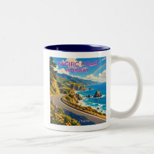 Caneca De Café Em Dois Tons Estrada da Costa do Pacífico Arco-íris