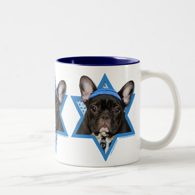 Caneca De Café Em Dois Tons Estrela de David de Hanukkah - buldogue francês - (Direita)