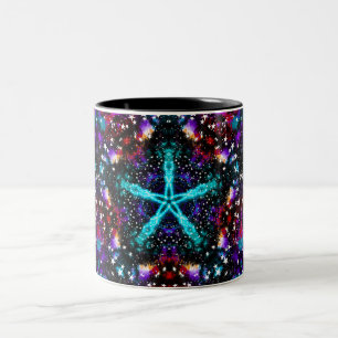 Caneca De Café Em Dois Tons Estrelas Coloridas Fractais Universo Mandala Estre