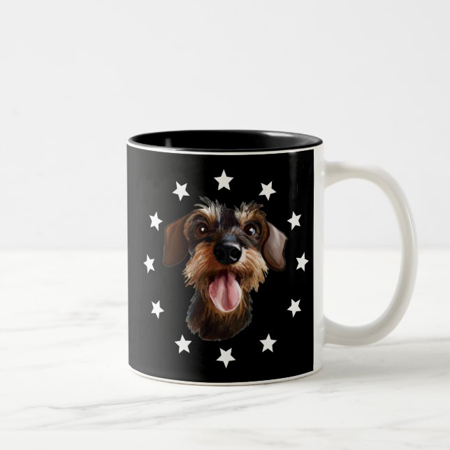 Caneca De Café Em Dois Tons Estrelas de Dachshund Wirehaired Assistindo Café D (Direita)