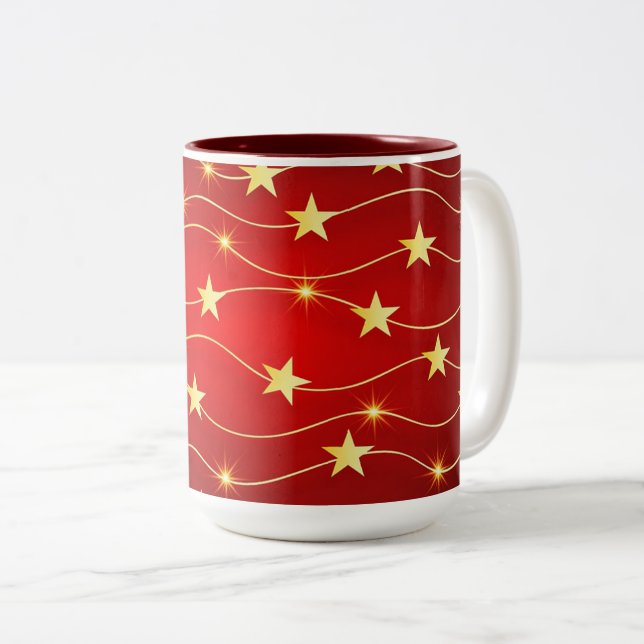 Caneca De Café Em Dois Tons Estrelas de Natal (Frente Esquerda)