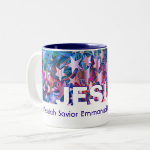 Caneca De Café Em Dois Tons Estrelas de Natal JESUS Abstrato personalizáv