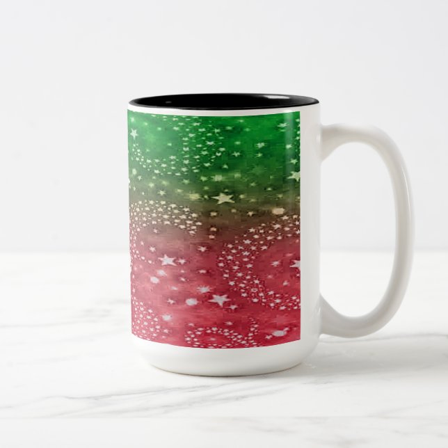 Caneca De Café Em Dois Tons Estrelas de Natal Vermelhas e Verdes - Mug de Café (Direita)