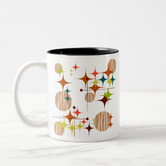 Caneca De Café Em Dois Tons Estrelas e Globos Moderno de Meados do Século