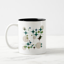 Caneca De Café Em Dois Tons Estrelas e Globos Modernos de Meados do Século 1