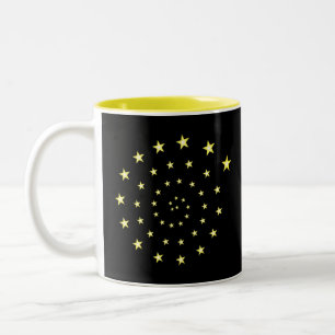 Caneca De Café Em Dois Tons Estrelas Elegantes em Espiral sobre Preto e Monogr