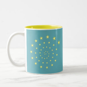 Caneca De Café Em Dois Tons Estrelas Elegantes em Espiral sobre Verde-Azul e M