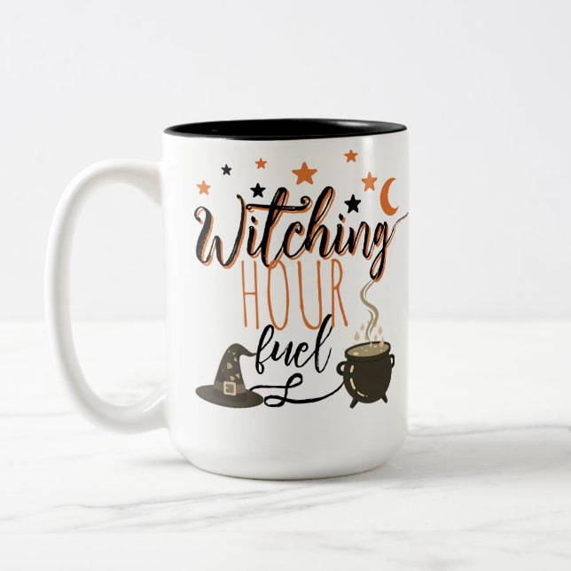 Caneca De Café Em Dois Tons Estrelas Laranja da Bruxa de Halloween Cauldron (Esquerda)