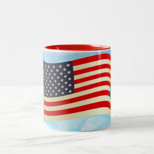 Caneca De Café Em Dois Tons Estrelas Listras da Bandeira Americana Honra Liber