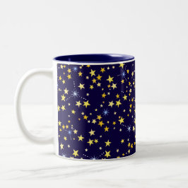 Caneca De Café Em Dois Tons Estrelas sem costura Marinho de padrão cósmico côm