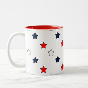 Caneca De Café Em Dois Tons Estrelas Vermelhas e Azuis Patriotas