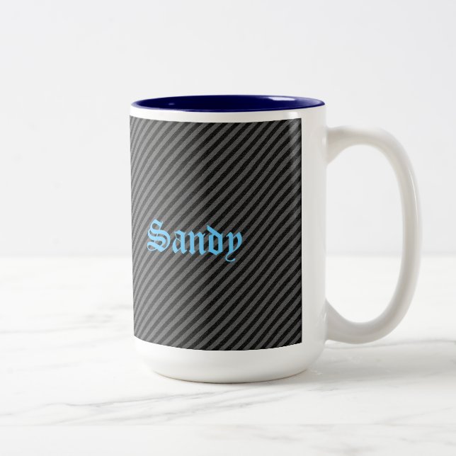 Caneca De Café Em Dois Tons Estrias Diagonais de Cinzas e Pretos Finos (Direita)