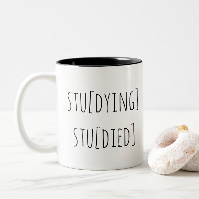Caneca De Café Em Dois Tons Estudante engraçado, estudando, estudado (Com Donut)