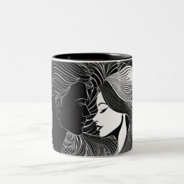 Caneca De Café Em Dois Tons Eterno Amor Casal preto e branco Silhueta