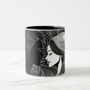 Caneca De Café Em Dois Tons Eterno Amor Casal preto e branco Silhueta