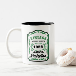 Caneca De Café Em Dois Tons Etiqueta de Aniversário Vintage Ano Personalizado